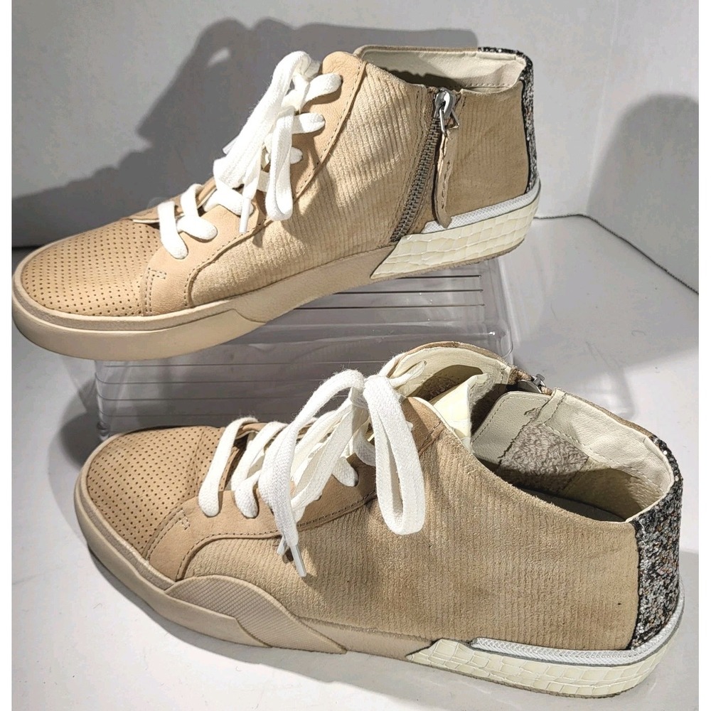 Dolce Vita Women's 7.5 Zoel Sand Beige Cordoroy Sneakers Hi-top Glitter Side Zip